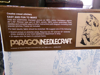 WINTER FUN Crewel Embroidery Kit, Vintage Paragon Needlecraft 0926, Snow Scene Wall Art