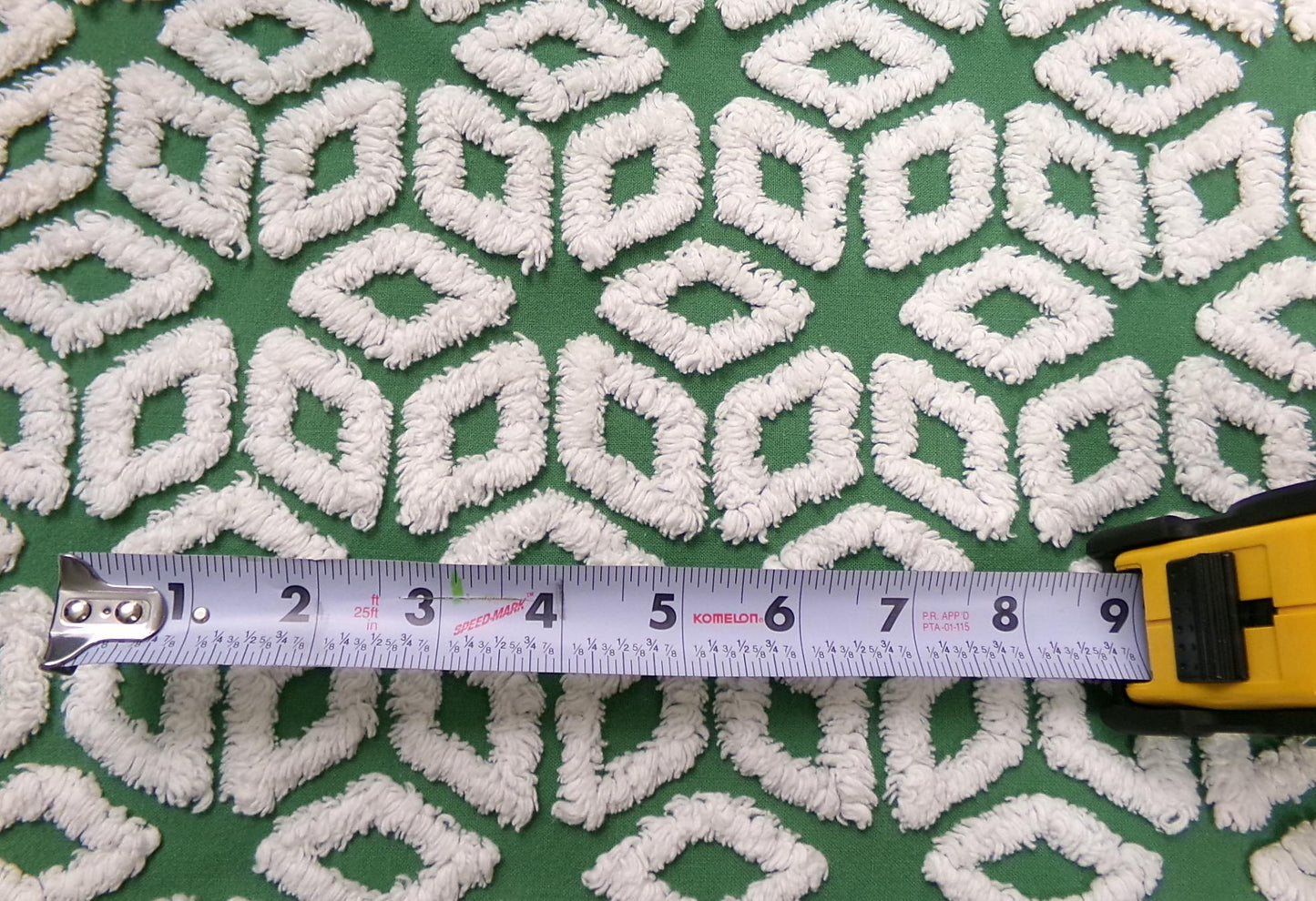 White Snowflake Vintage Chenille Fabric, Christmas Green 17.5x26" Piece