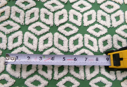 White Snowflake Vintage Chenille Fabric, Christmas Green 17.5x26" Piece