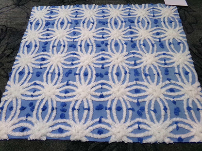 serene blue & white vintage chenille fabric, 19" x 23" cotton quilt material