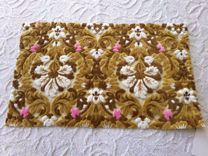 honey chocolate cut velvet fabric, vintage Bates tapestry chenille, 13" x 21" inch piece, ideal sewing material for small bags