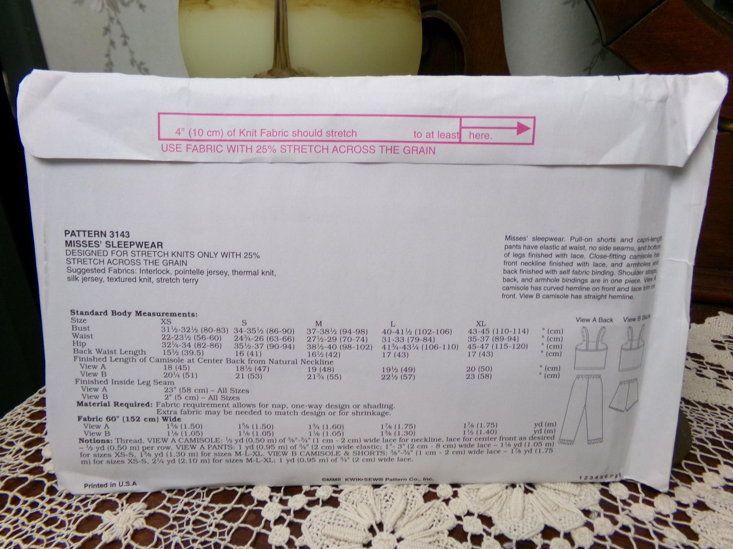 Vintage Kwik Sew 3143 Sewing Pattern, Misses Sleepwear Pajama Shorts, Capri Pants, Camisole, Size XS-XL