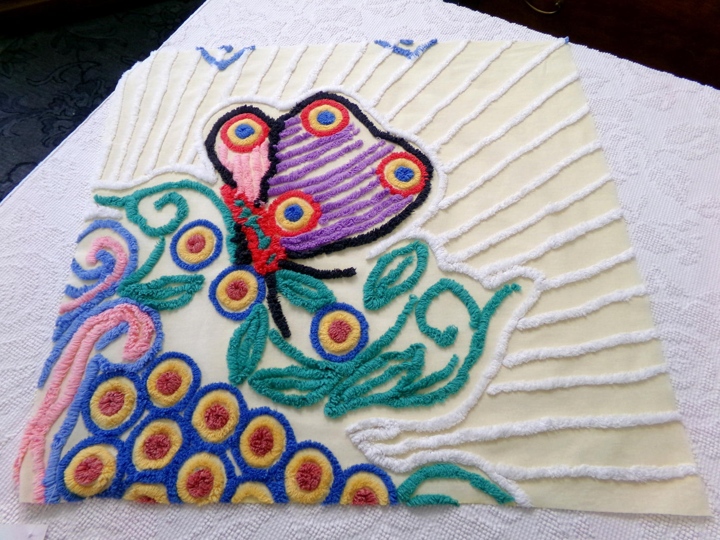 mystic butterfly vintage chenille fabric, heavenly 22" x 24" pc sewing material