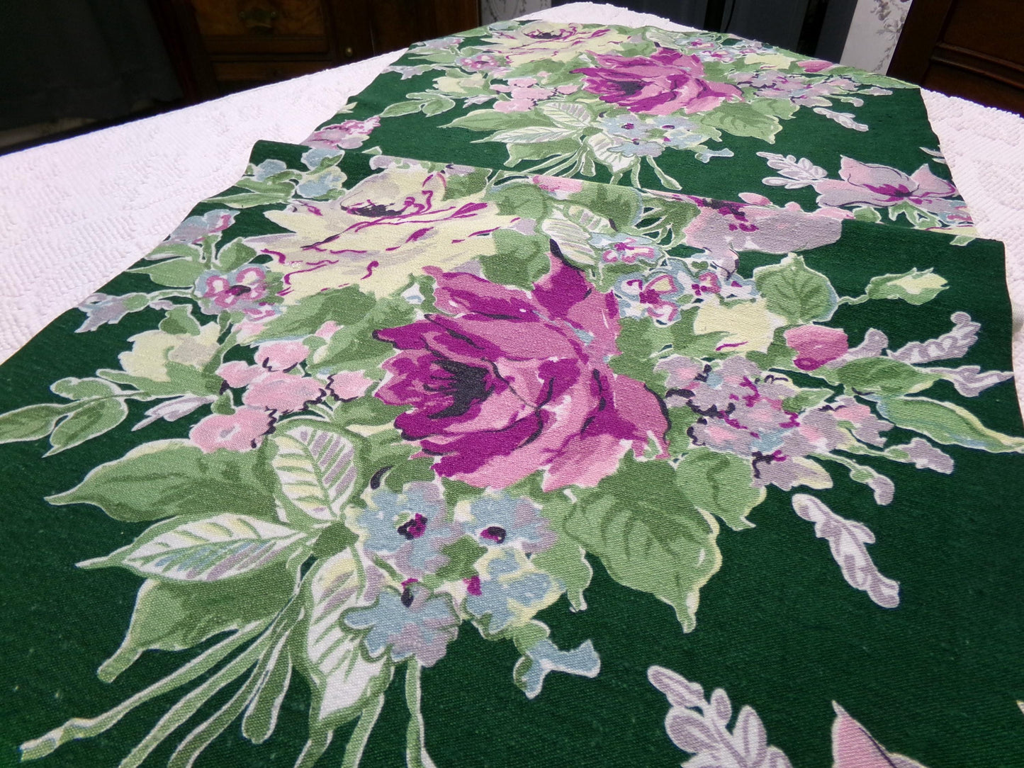 Vintage Waverly Rose Caprice Fabric Green Floral Barkcloth Style 17x35"