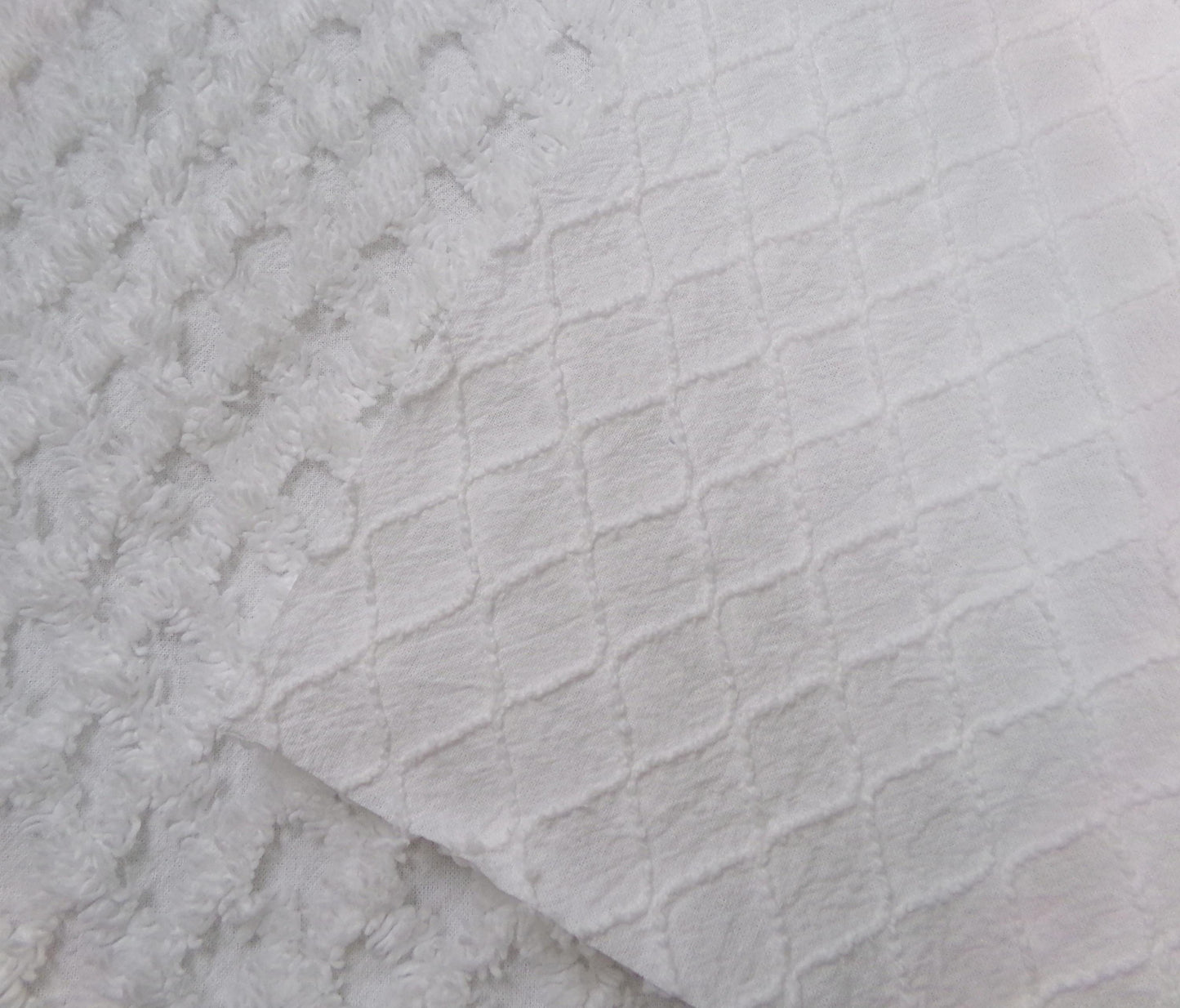 Soft White Vintage Chenille Fabric Diamond Lattice Geometric 18" x 24"