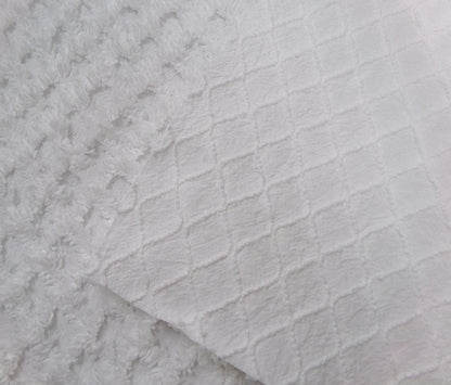 Soft White Vintage Chenille Fabric Diamond Lattice Geometric 18" x 24"