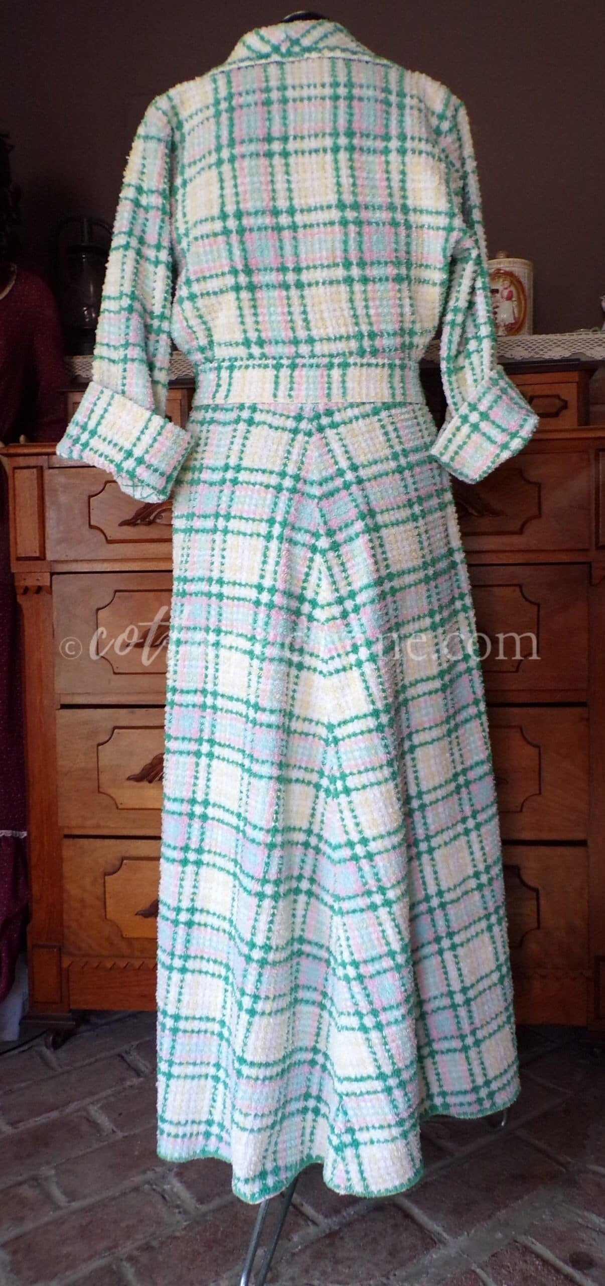 Retro Plaid Vintage Chenille Robe Ladies I Love Lucy Style 50s Bathrobe