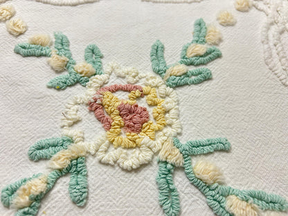 Vintage Rose Chenille Fabric, Cottage Chic 12x18" Cream Floral Sewing Textile
