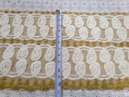 Vintage Chenille Fabric, Creamy Caramel White Dot Swirl Design 12x38" Pc