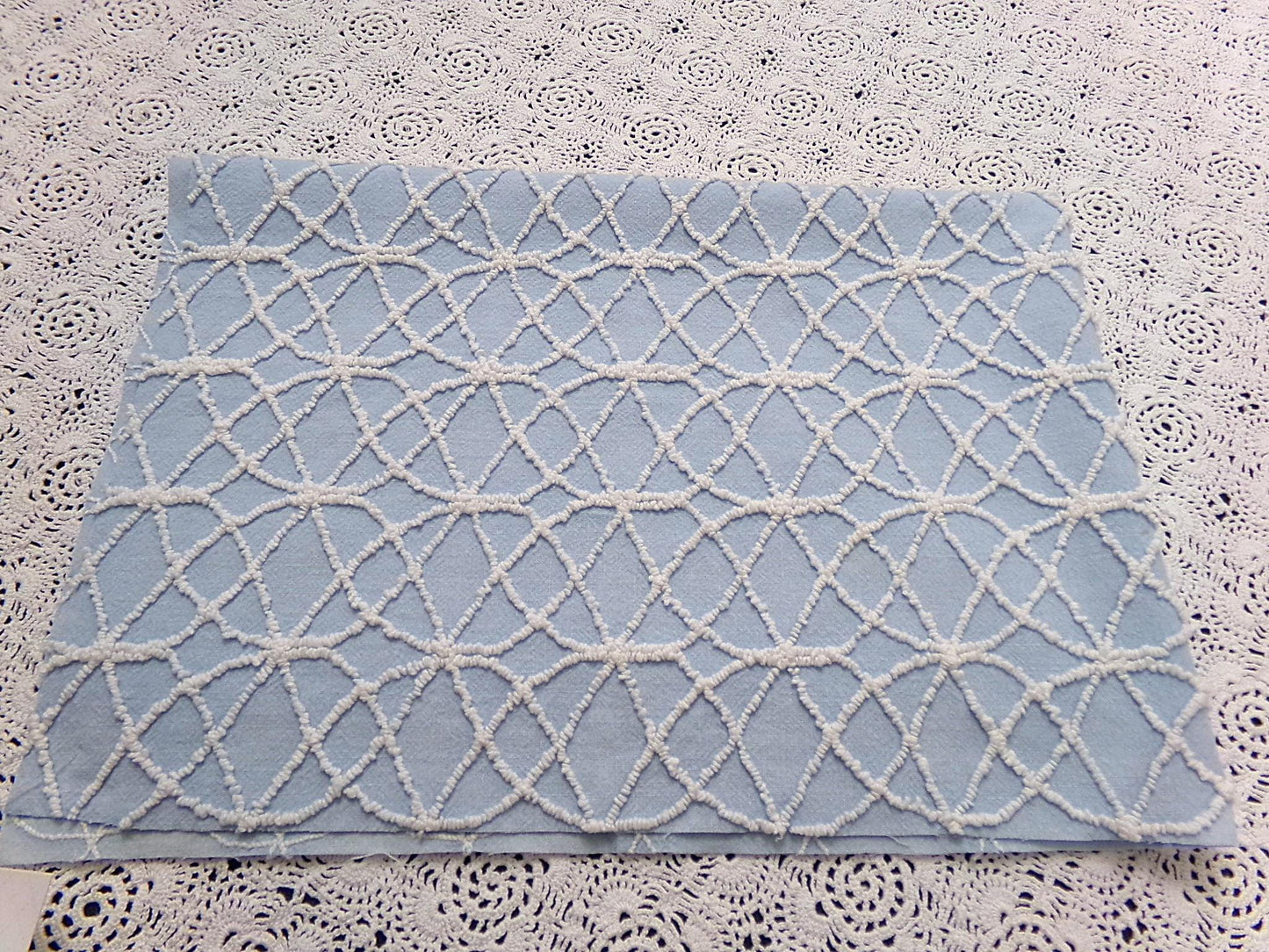Blue Vintage Chenille Fabric, White Skinny Petite Wedding Rings 16x24" Piece