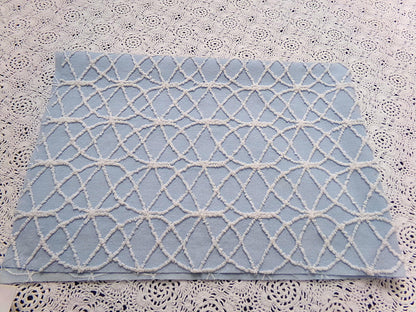 Blue Vintage Chenille Fabric, White Skinny Petite Wedding Rings 16x24" Piece