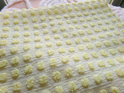 cheery cute yellow pops vintage chenille fabric, nubby dots & silver lurex, 18" x 24" cut piece of sewing material for quilting, crafts