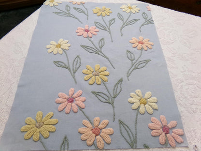 Scattered Daisies Vintage Chenille Bedspread Fabric, Shabby Blue Sewing Material, 19" x 25"