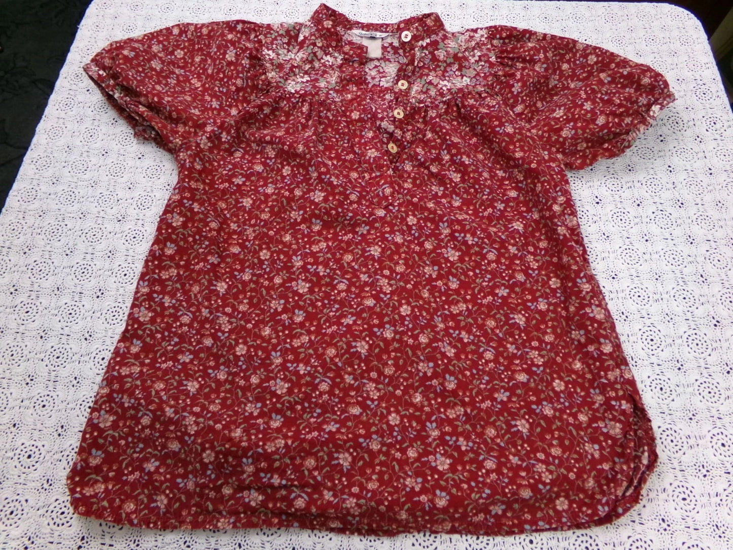 Vintage Prairie Blouse Boho 1970s Womens Top Ditsy Calico Floral Shirt Small