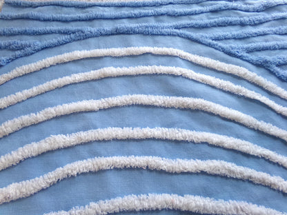 calm lake blue vintage chenille fabric, tranquil 18" x 21" piece of sewing material for quilting and crafts