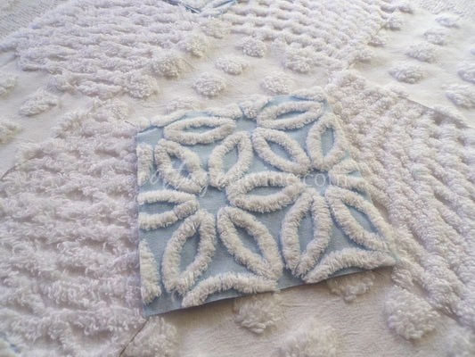 16 vintage chenille fabric squares: breezy blue & white 6" quilt blocks