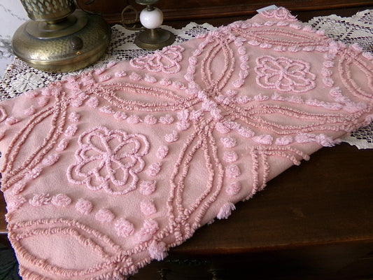 Shabby Cottage Style Vintage Chenille Fabric, geometric floral design, sewing craft quilt material 25" x 21" piece