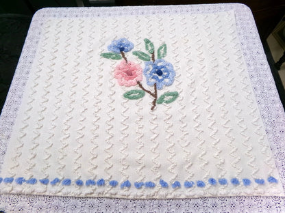 Vtg Chenille Bedspread Fabric Floral Seersucker Zig Zag 24x28" Sewing Material