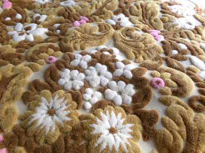 lux caramel chocolate cut velvet fabric, vintage Bates tapestry chenille, 12" x 21" inch piece, ideal sewing material for bags
