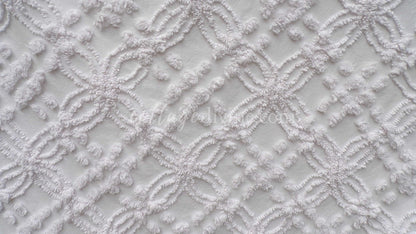 Farmhouse White Vintage Chenille Fabric Piece, 20" x 24" inches, Versatile & Neutral in Quilts and Pillows