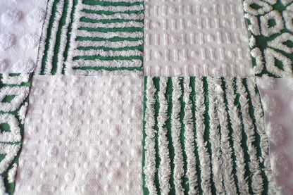 First Snowfall Quilt Squares Set, from Vintage Chenille Bedspread Fabric, 16 Blocks, 6" x 6" inch, Evergreen & White