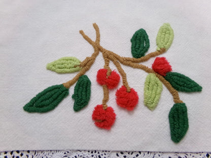 Cherry Berry Vtg Chenille Bedspread Fabric 14.5x27" Pc Farmhouse Sewing Material