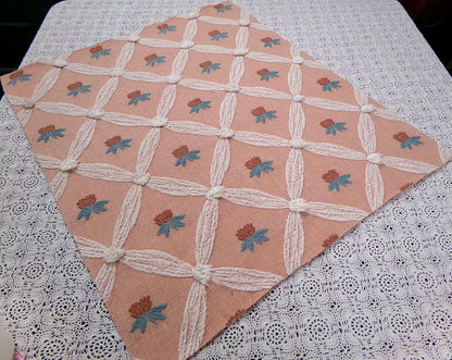 Pineapple Floral Vintage Woven Fabric Textured Chenille Button Design 23" x 20" Reversible