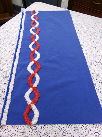 Nautical Rope Vintage Chenille Fabric, Red White & Blue 13" x 28" piece