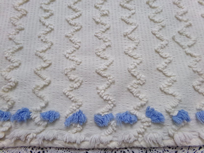 Vtg Chenille Bedspread Fabric Floral Seersucker Zig Zag 24x28" Sewing Material