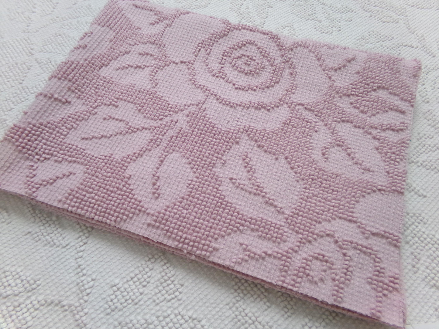 Dusty Rose Vintage Hobnail Chenille Fabric Piece Cabbage Rose Reversible Shadow Design 18x24"