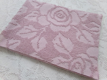 Dusty Rose Vintage Hobnail Chenille Fabric Piece Cabbage Rose Reversible Shadow Design 18x24"