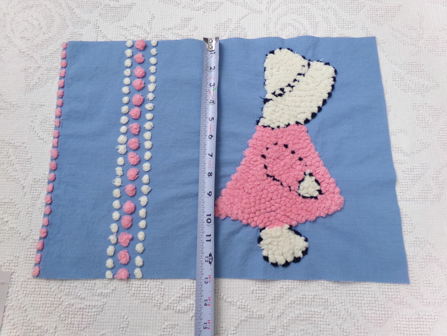 lone little girl vintage chenille bedspread fabric, quilt sewing material, 12" x 17.5"