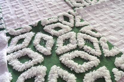 First Snowfall Quilt Squares Set, from Vintage Chenille Bedspread Fabric, 16 Blocks, 6" x 6" inch, Evergreen & White