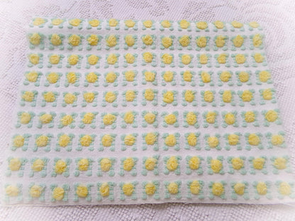 yellow rosebud vintage chenille fabric, lemon tufted rose sewing quilt material 18x24"