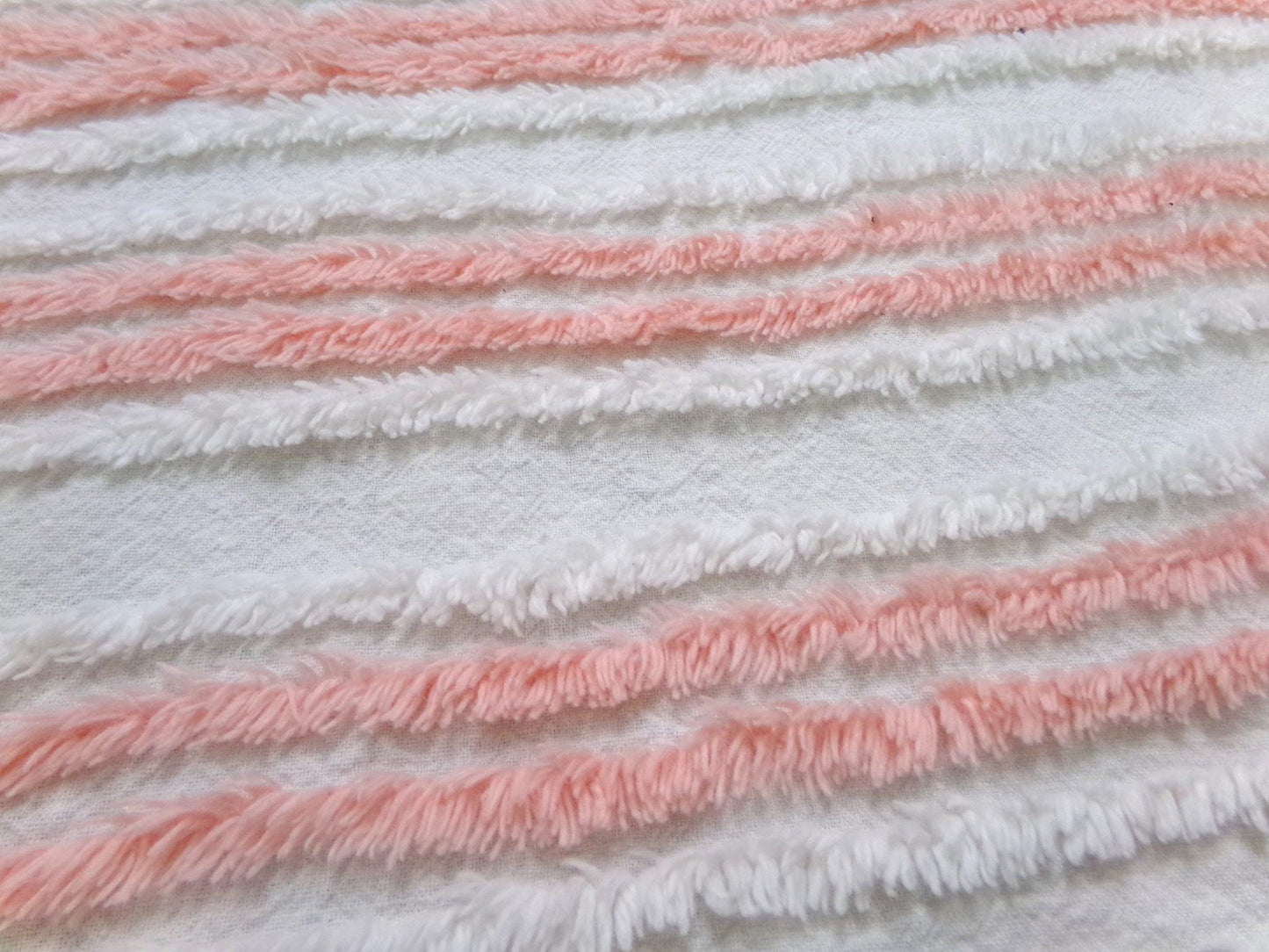 vintage chenille bedspread fabric summer peach white stripes 15.5x29" piece