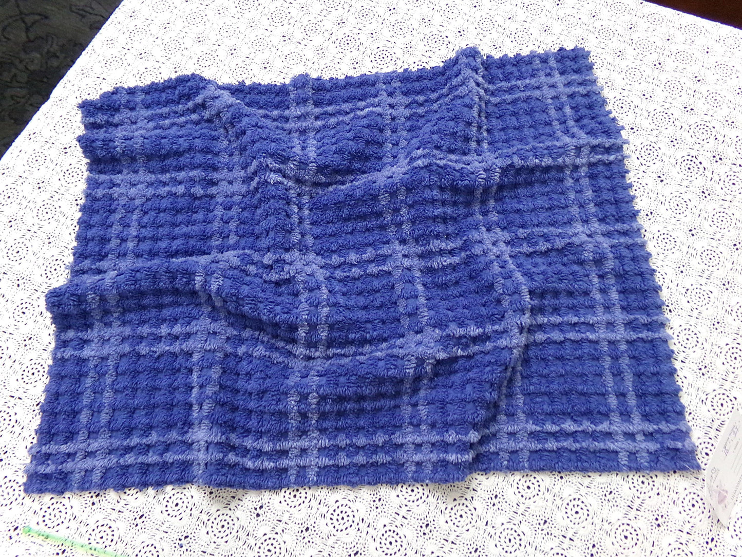 Midnight Blue Vintage Chenille Fabric Textured Plaid Sewing Material 18" x 24"