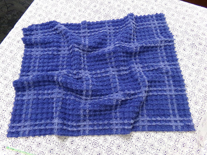 Midnight Blue Vintage Chenille Fabric Textured Plaid Sewing Material 18" x 24"