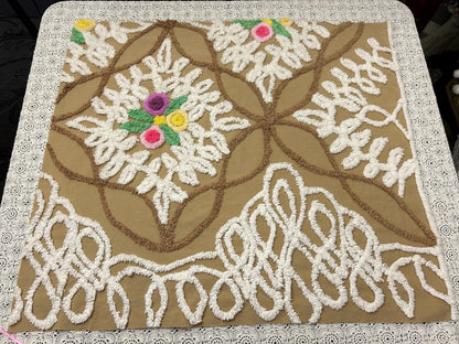 Sculpted Vintage Chenille Fabric 27x24" Piece Chocolate Brown & White