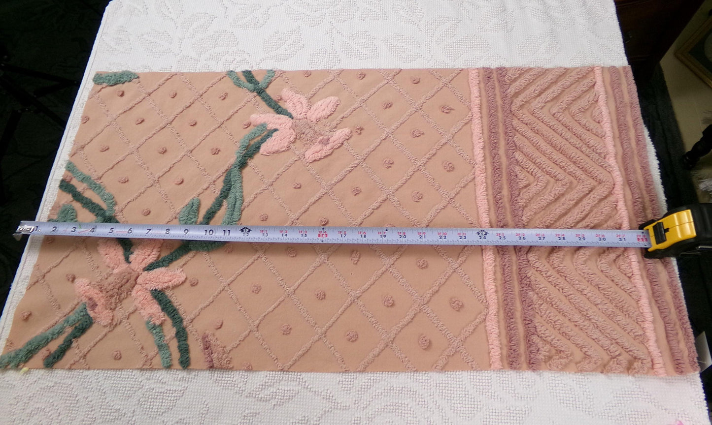 Darling Daffodils Vintage Chenille Fabric Antique Shabby Floral Sewing Material 17x31"