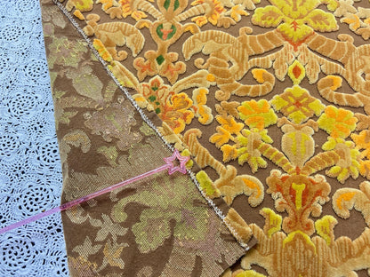 Boho Vintage Cut Velvet Fabric, Copper Brown Tapestry Style Chenille Material, 24x21" Pc