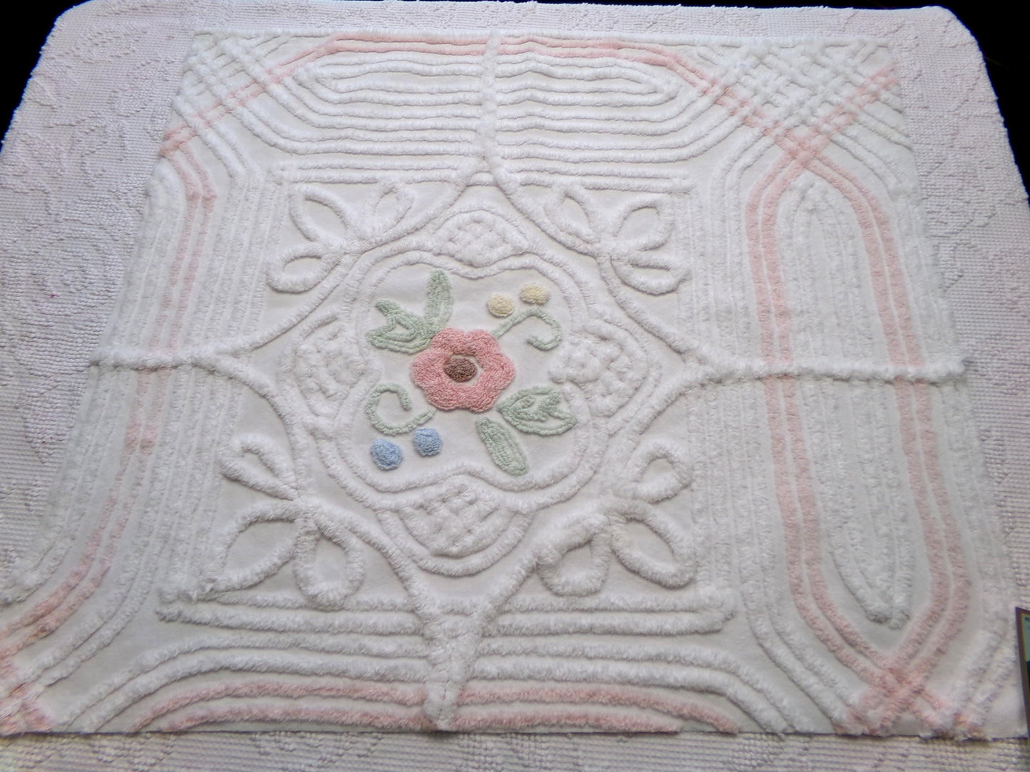 cottage style vintage chenille fabric, dimensional floral design 24" x 21" inch piece craft & sewing material