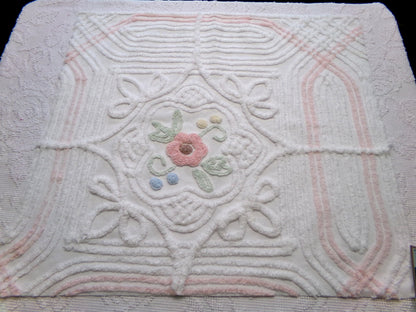 cottage style vintage chenille fabric, dimensional floral design 24" x 21" inch piece craft & sewing material