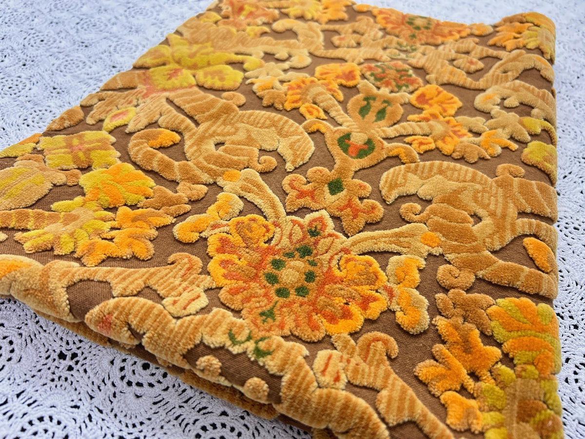 Boho Vintage Cut Velvet Fabric, Copper Brown Tapestry Style Chenille Material, 17x21" Pc