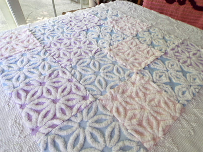 fluffy pastel vintage chenille fabric squares in pink, blue & lilac white, set of 16 quilt blocks, 6" x 6" inches each for quilting, crafts