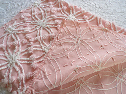 Pretty Peachy Pink Vintage Chenille Fabric Piece, Spider Ring Overtufted Pop Design, Pretty in Quilts & Pillows, 27" x 18" Sewing Material