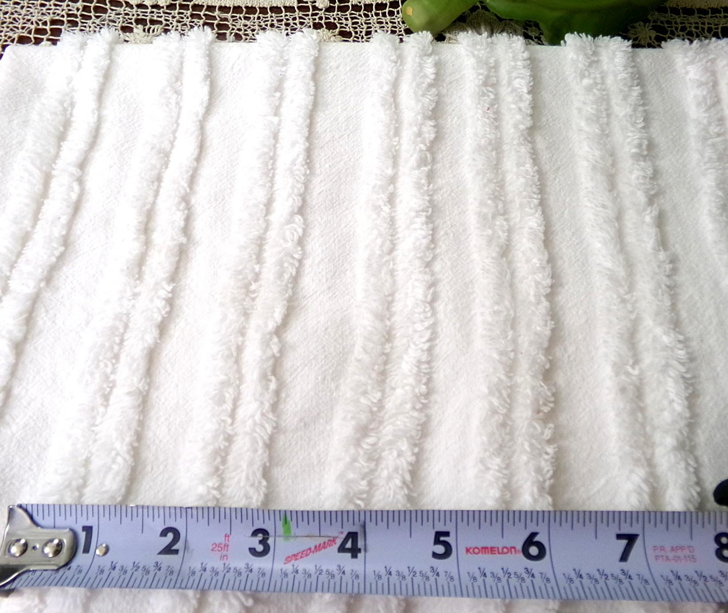 White Striped Vintage Chenille Bedspread Fabric 18x24" Pc Dual Stripes Quilting Material