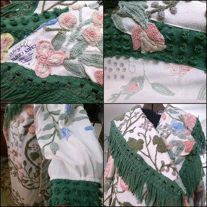 Shabby Distressed Vintage Chenille Robe, Victorian Style Costume Women's Bathrobe, M/L