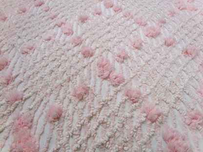 Blush Pink White Vintage Chenille Bedspread Fabric 18x24" Geometric Diamond Puffs