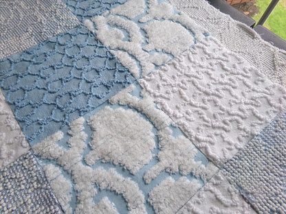 seaside wanderings chenille fabric squares, 16 vintage 6" quilt blocks in coastal blue & white, for sewing, crafts, fiber arts