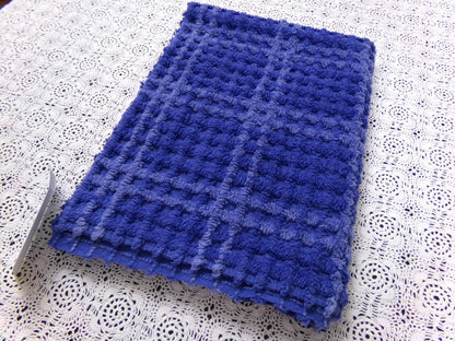 Midnight Blue Vintage Chenille Fabric Textured Plaid Sewing Material 18" x 24"